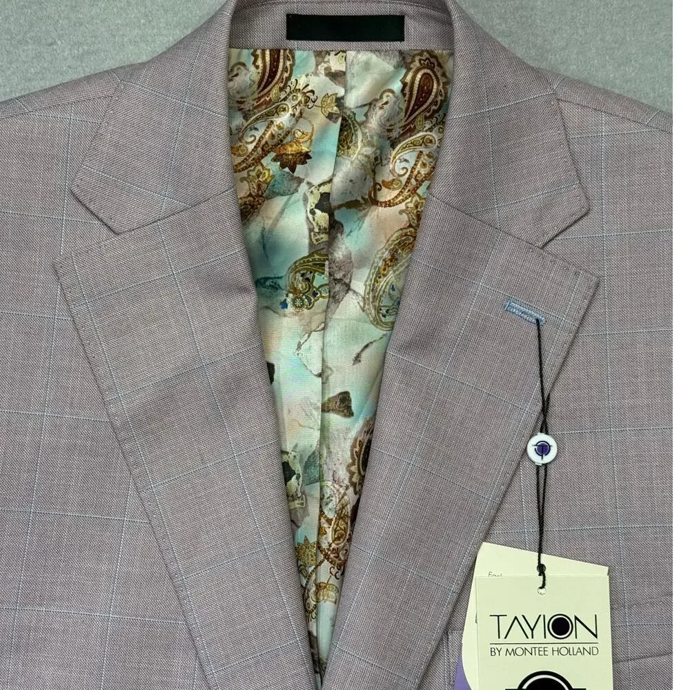 Tayion Collection Mens Regular-Fit Suit Jacket windowpane pink 40R $360